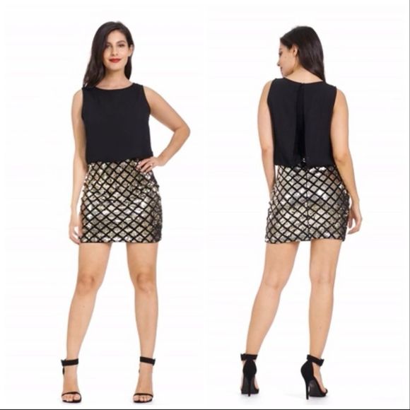 Dresses & Skirts - Black Blouson Style sheath dress with Skirt Sequin Skirt